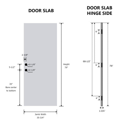 36 x 80 Fiberglass Entry Door Slab Only, Frosted Glass
