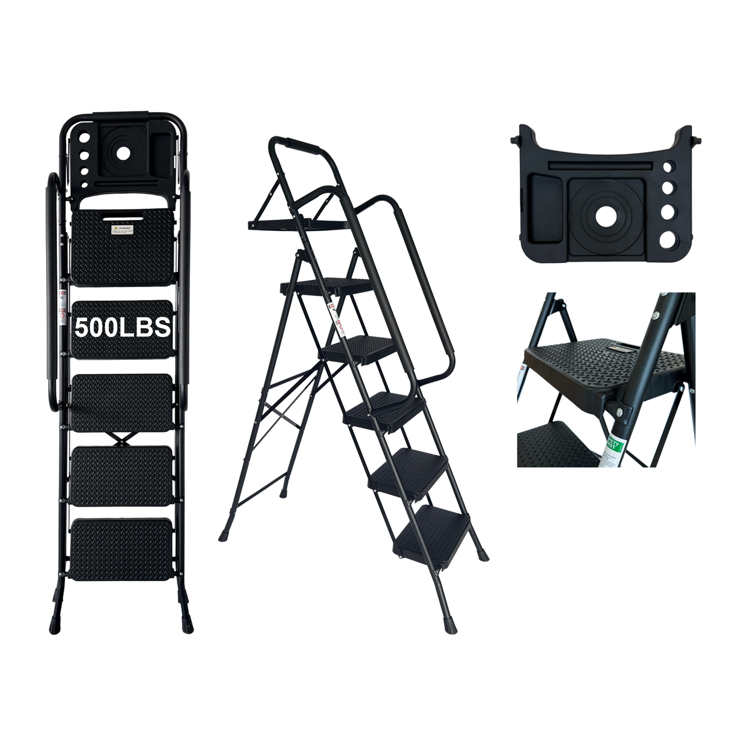 Folding Step Ladder with Wide Anti-Slip Pedal