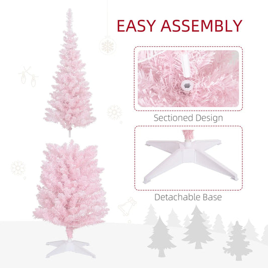 Pink 5ft Pencil Christmas Tree with Snow-Flocked Branches - Pink