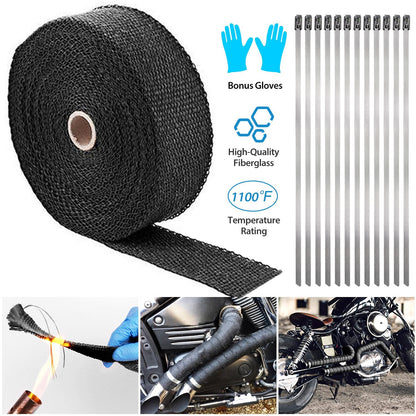 2" x 50FT Fiberglass Exhaust Heat Wrap with 12 Locking Ties