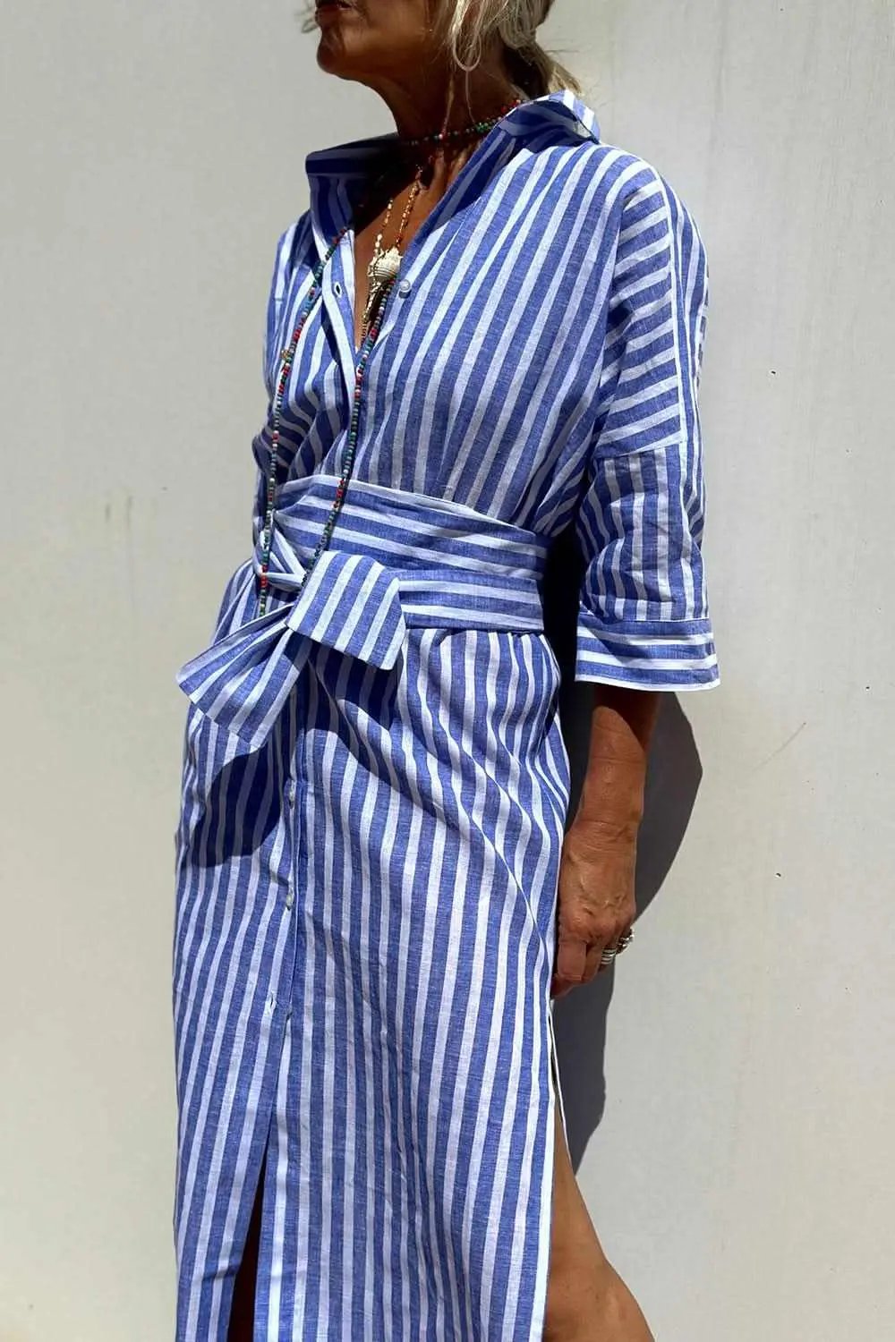 Shirts Trendsi Button-Up Dress Women's Chic Casual Polyester Mini Dress + Sleeves