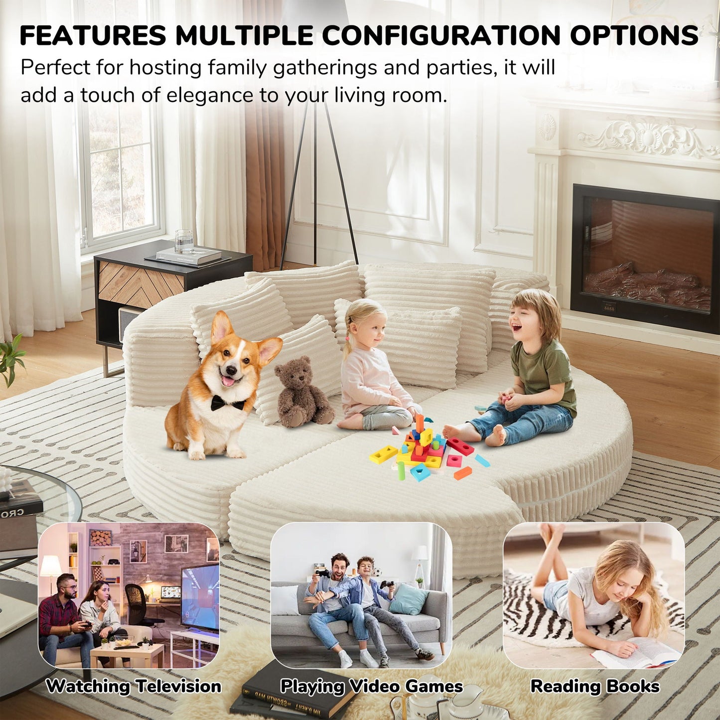 Semi Circular 2 In 1 Sofa Bed With Neck Pillow And Throw Pillows