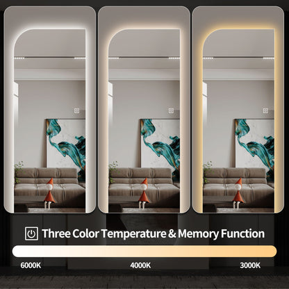 Irregular Shape LED Full Length Wall Mirror With 3 Color Dimmable Lighting - Silver