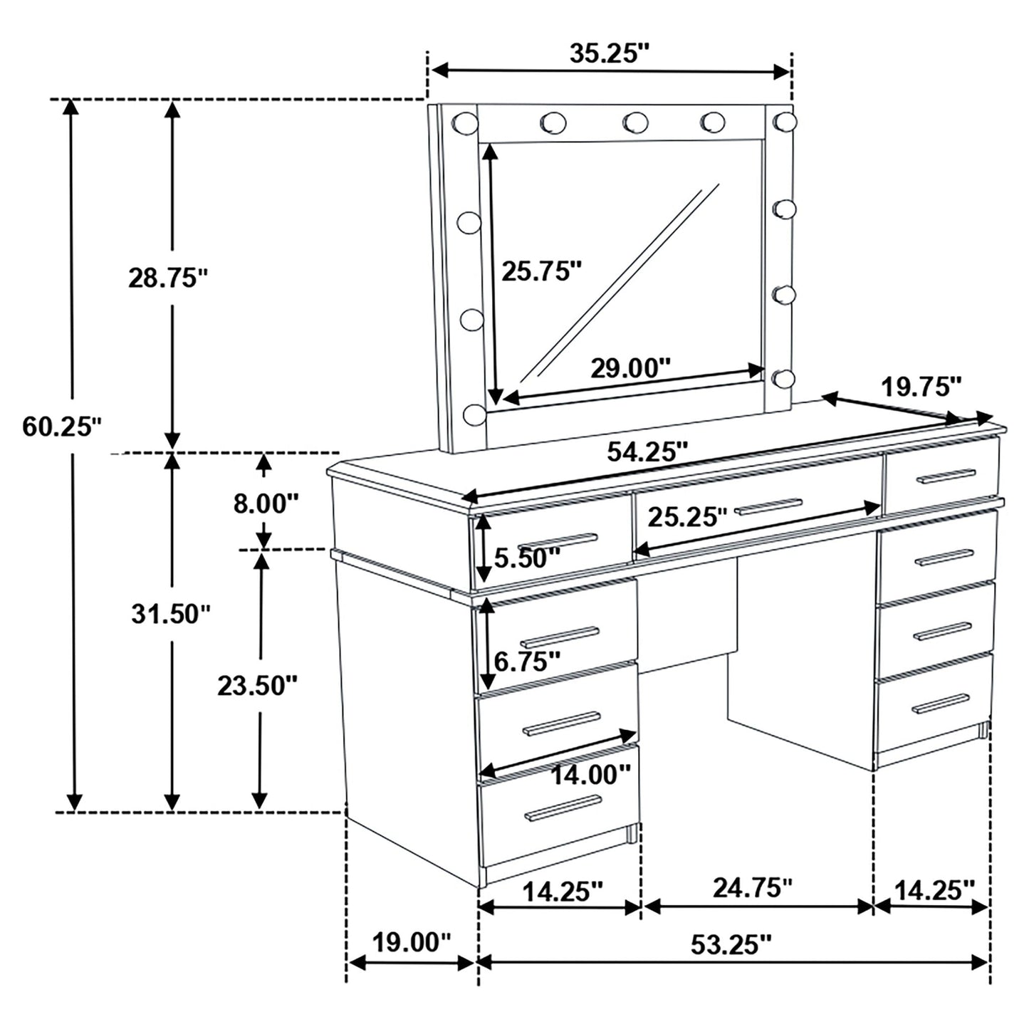 Sarah - 9 Drawer Vanity Desk With Mirror Set - White