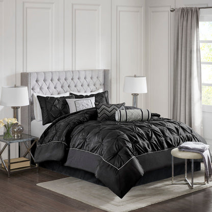 7 Piece Tufted Comforter Set Black Queen
