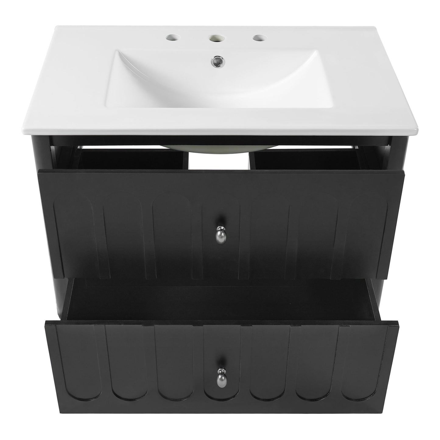 Floating Bathroom Vanity With Oval Knobs & Round Edge, Soft Close Drawer Slides