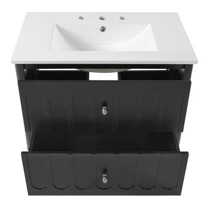 Floating Bathroom Vanity With Oval Knobs & Round Edge, Soft Close Drawer Slides