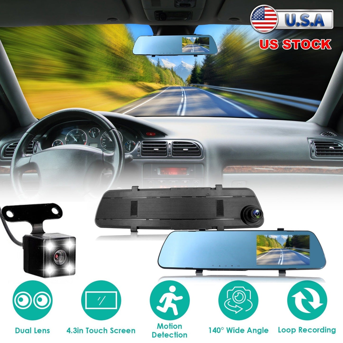 1080P Car DVR 4.3in Camera Dash Cam Camcorder Camera Recorder with 140¡ Angle Loop Recording Motion Detection Picture-in-Picture Display G-sensor