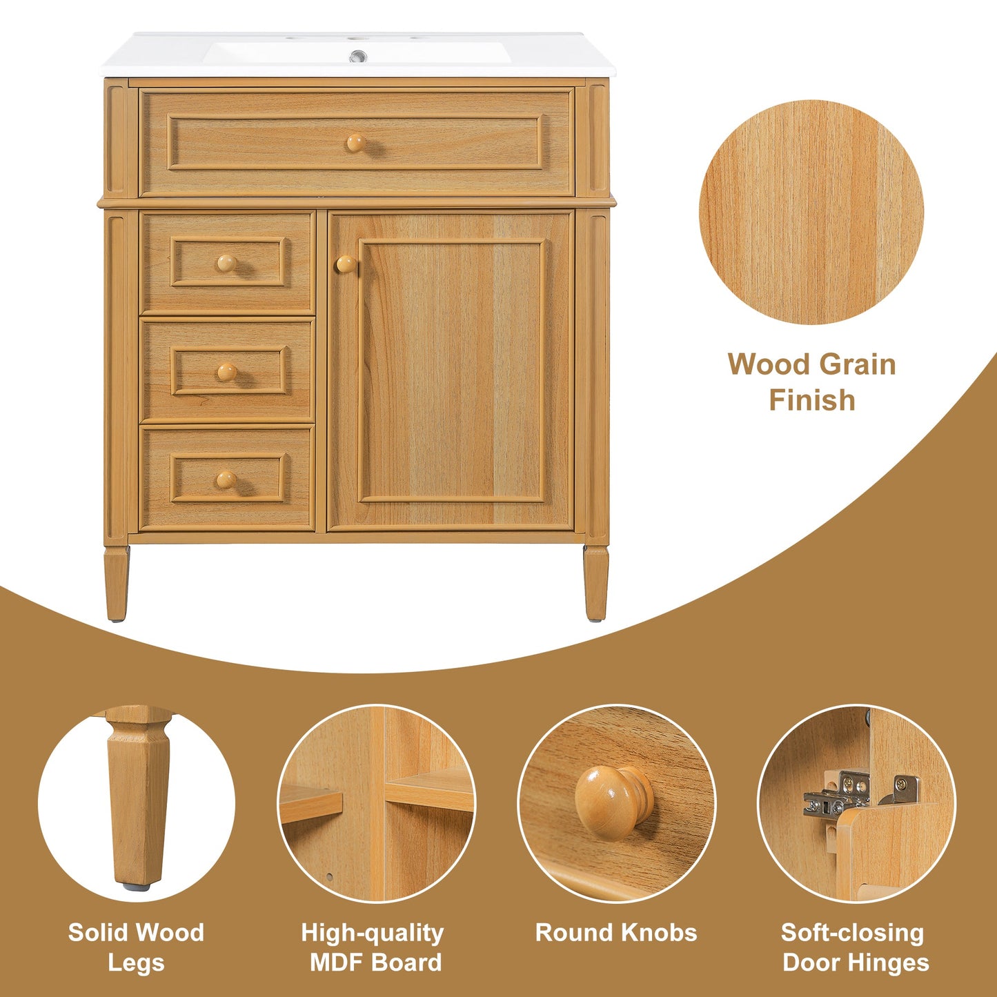 30" Bathroom Vanity with Sink and Wood Vanity Cabinet