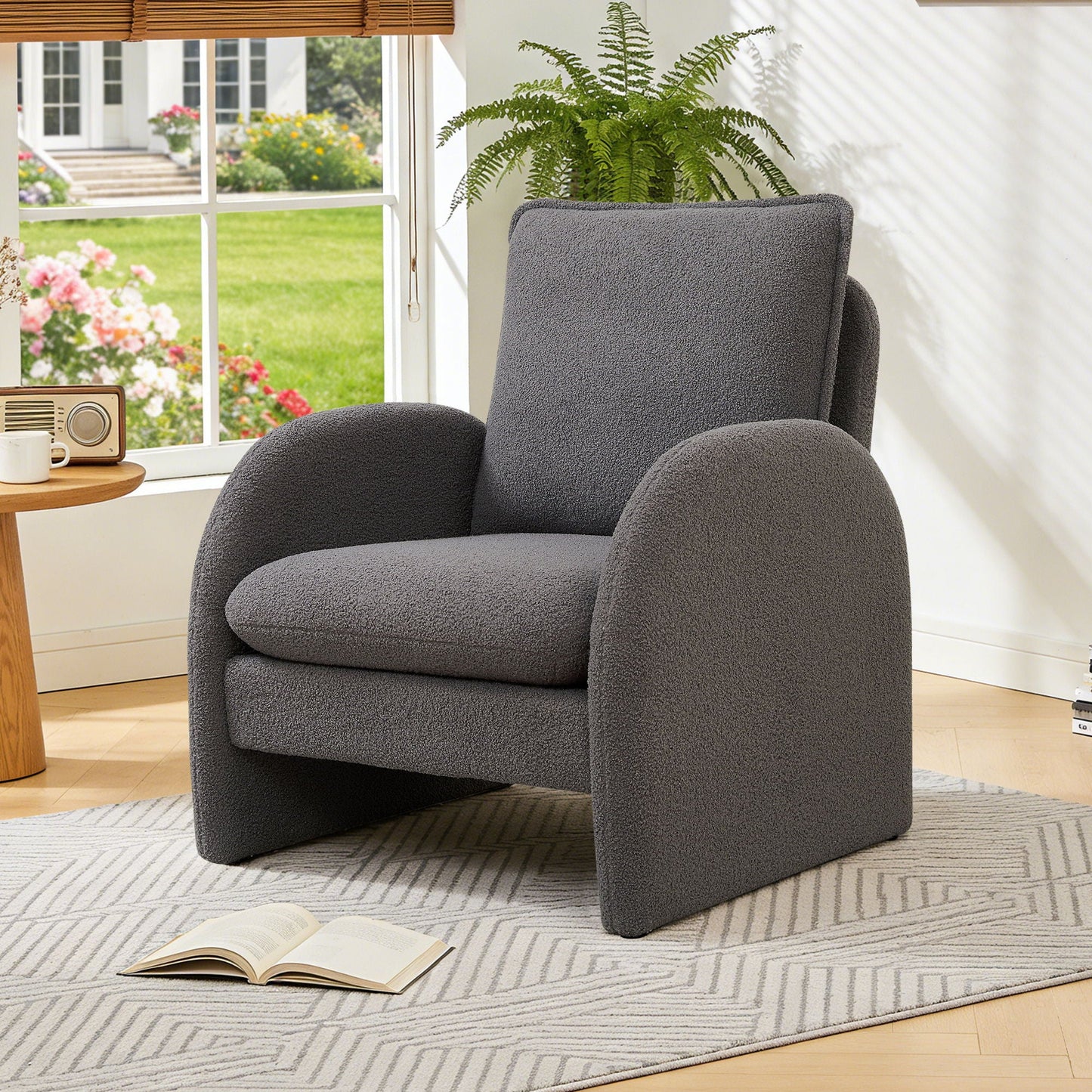 Modern Sherpa Upholstered Accent Chair, Comfortable Living Room Armchair, Lounge Chair For Bedroom, And Office