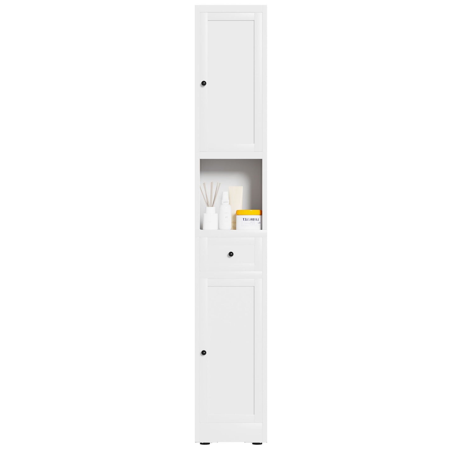 Tall Narrow Bathroom Cabinet With 5-Tier Storage, Adjustable Shelves, Freestanding - White