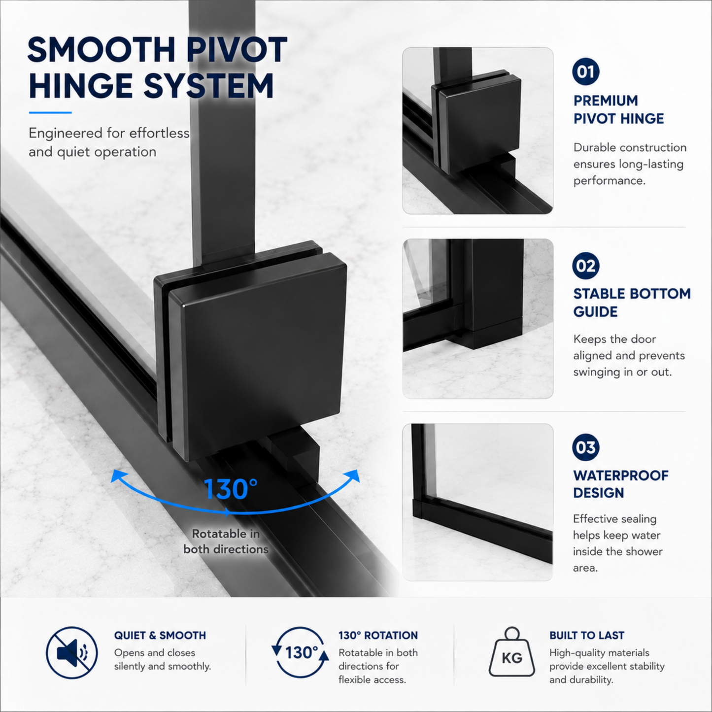 Semi-Frameless Pivot Hinged Glass Shower Door 56-60 in W x 72 in H, Matte Black