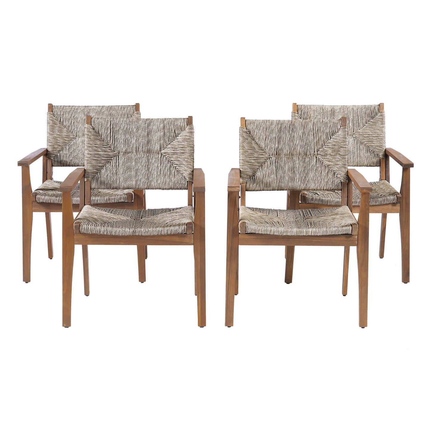 Durable Outdoor Dining Chair Set with Acacia Wood Frame and Wicker Seat