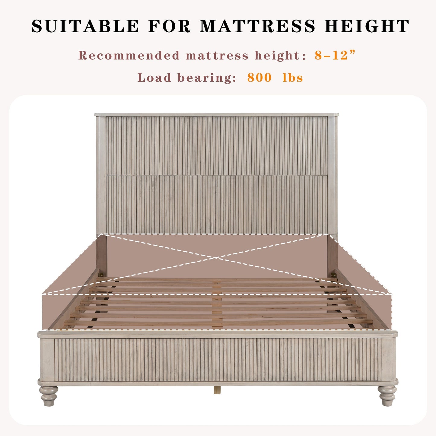 Solid Wood Queen Platform Bed Frame with Tall Headboard