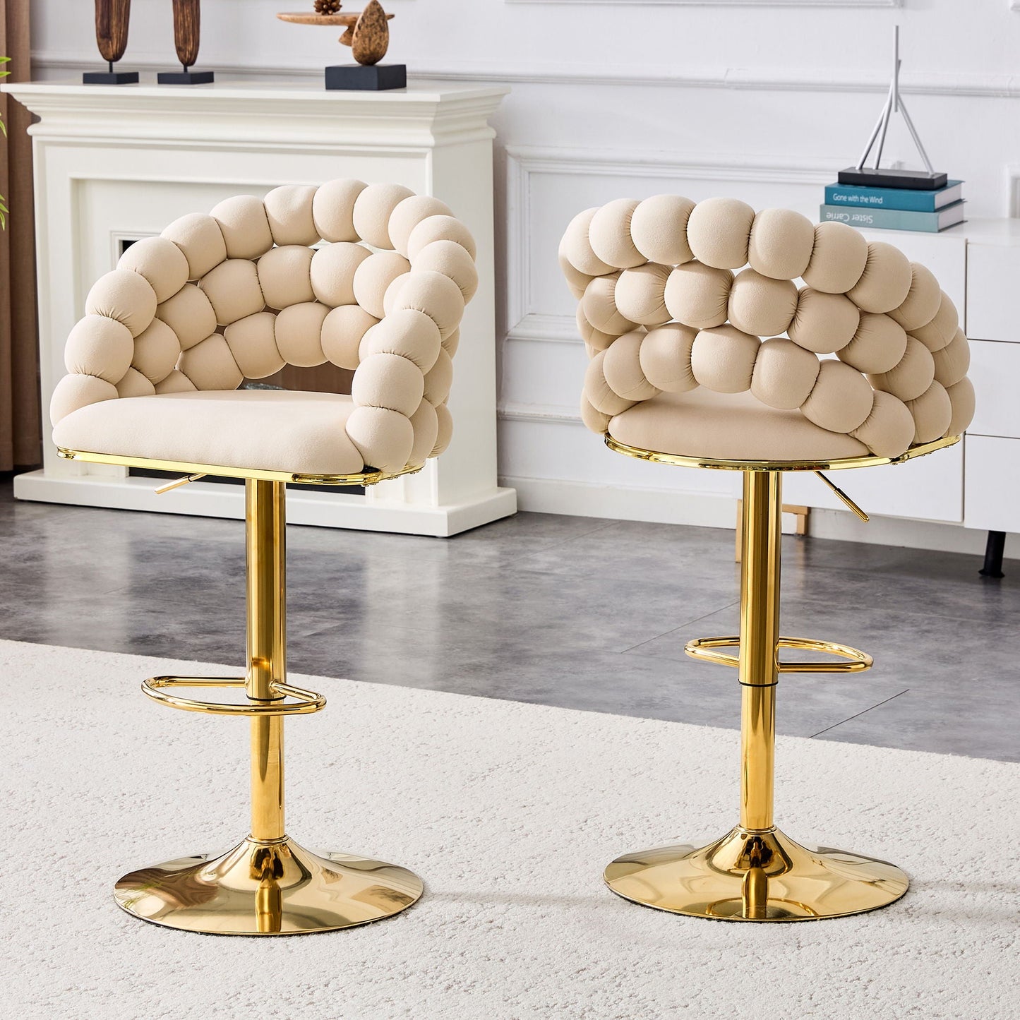 Puffy Bubble Chair, Ball Chain (Set of 2) - Beige / Gold