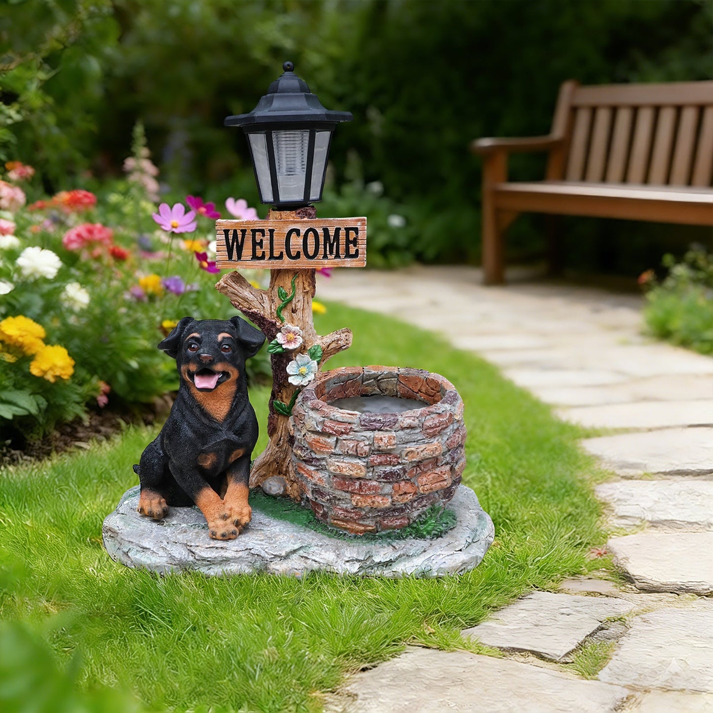 Puppy Dog Solar Planter Outdoor Statue