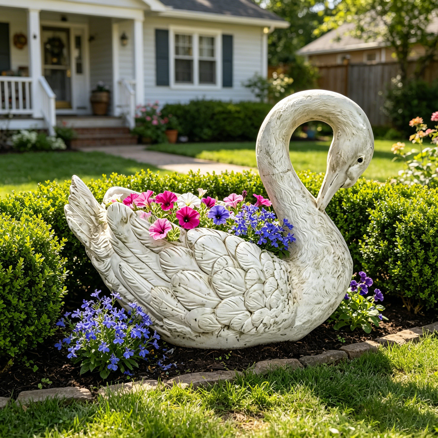 12.8'' Tall Vintage Swan Statue Planter