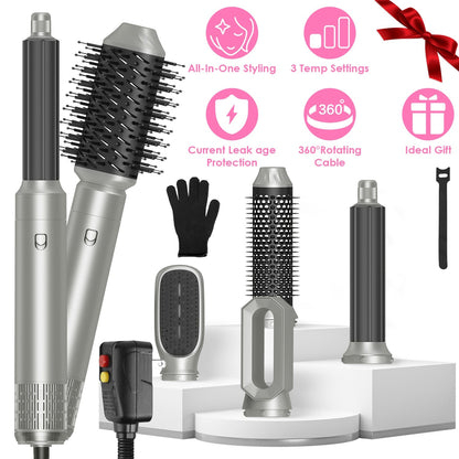 6 In 1 Hot Air Styler Volumizer Straightener Curler Dryer Automatic Wrap Styler Hair Dryer Brush Set with 3 Temp Settings ALCI Plug Glove Cable Zip Ti