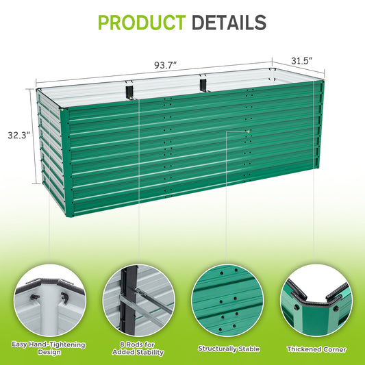 2-Pack 93.7" x 31.5" x 32.3" Raised Garden Bed with Ergonomic No-Bend Design