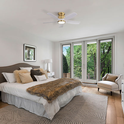 Flush Mount Ceiling Fan With LED Light 22W And Remote Control Blades / Body, DC Motor