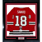 Framed Autographed/Signed Denis Savard HOF 2002 35x39 Chicago Red Hockey Jersey JSA COA