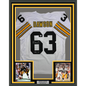 Framed Autographed/Signed Dermontti Dawson 35x39 HOF 12 Pittsburgh White Football Jersey JSA COA