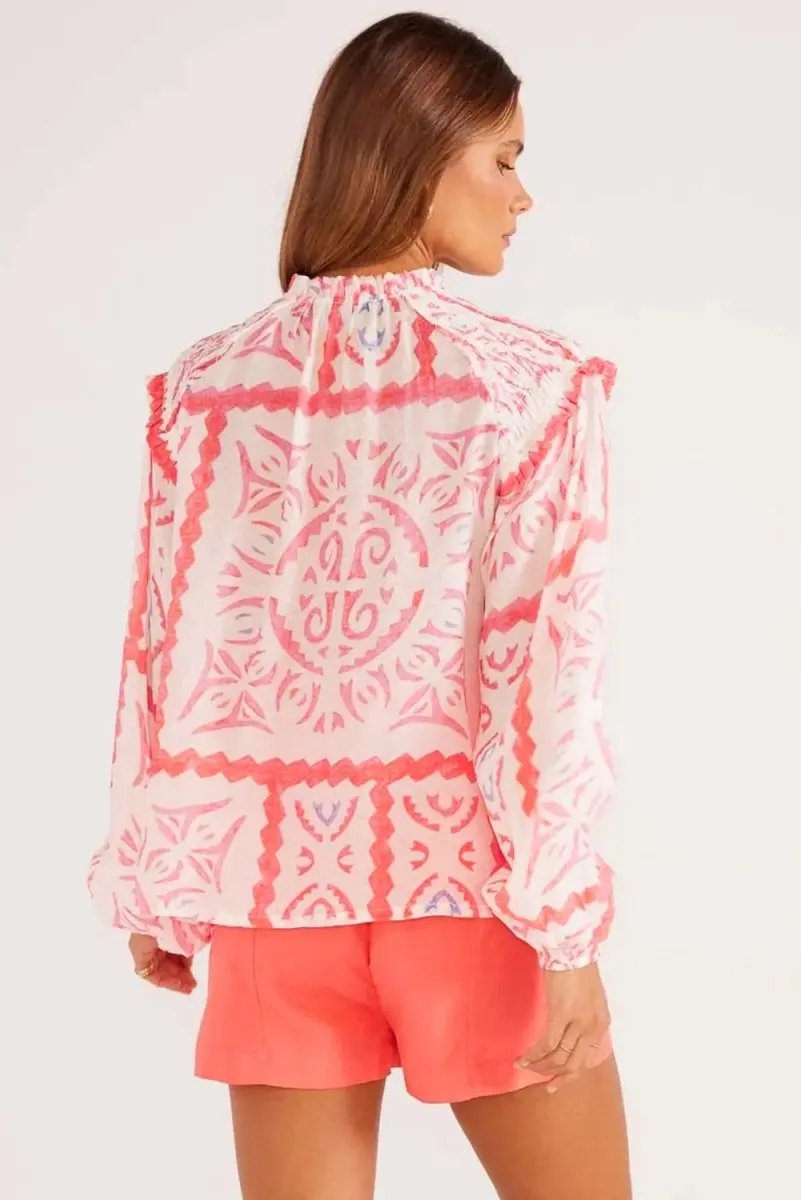 Accessories Love Salve Pink Floral Blouse Women's Daily Southern Belle Smocked Poet Top