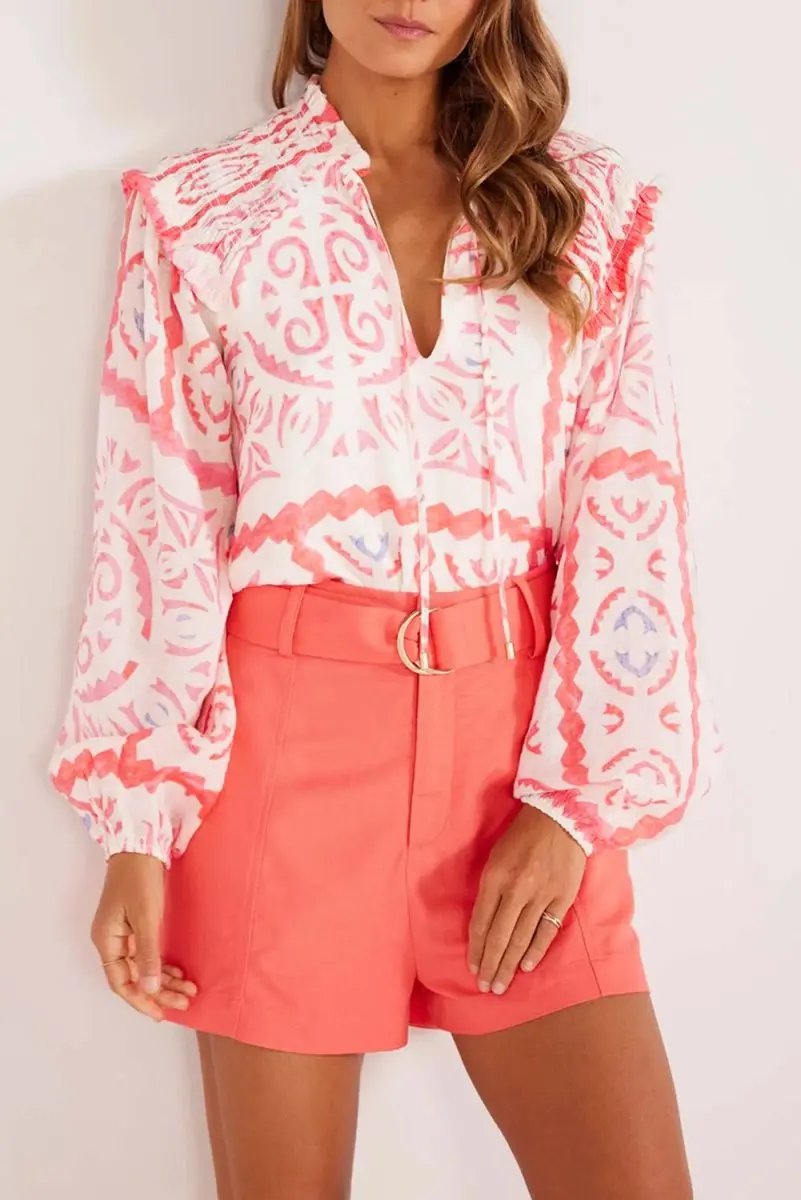 Accessories Love Salve Pink Floral Blouse Women's Daily Southern Belle Smocked Poet Top