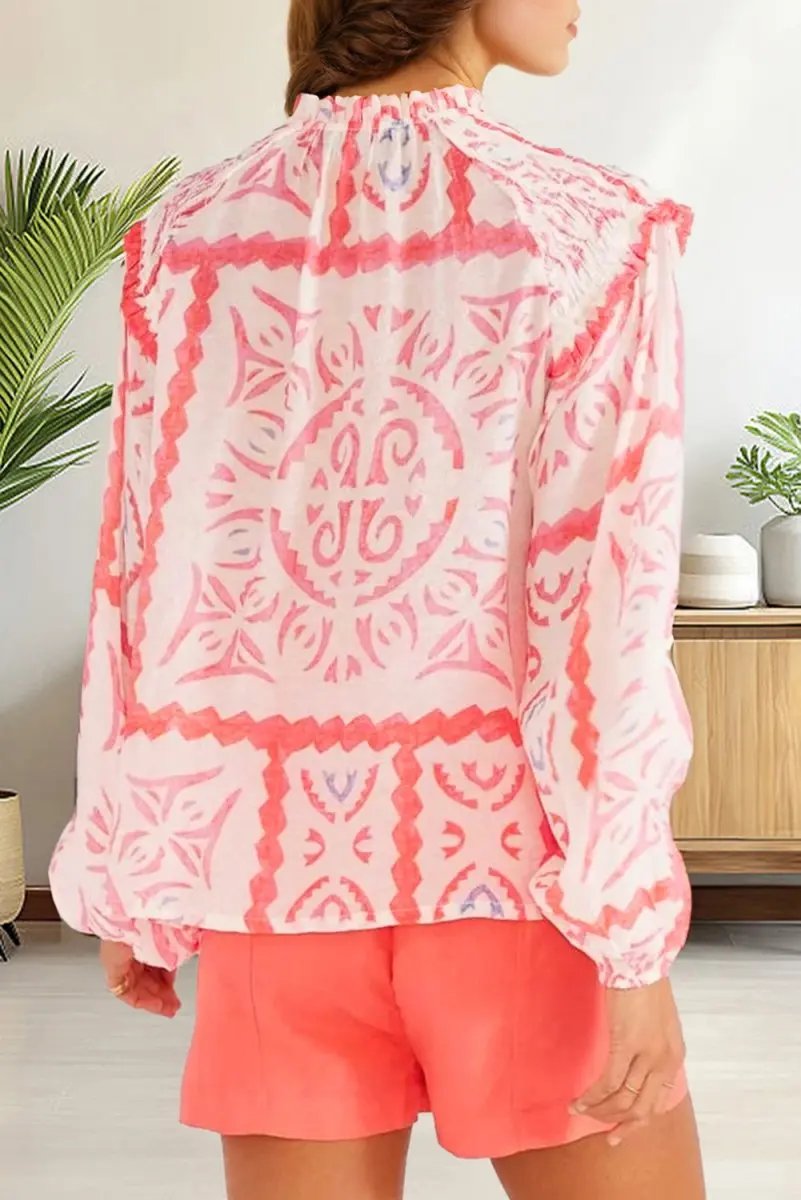 Accessories Love Salve Pink Floral Blouse Women's Daily Southern Belle Smocked Poet Top