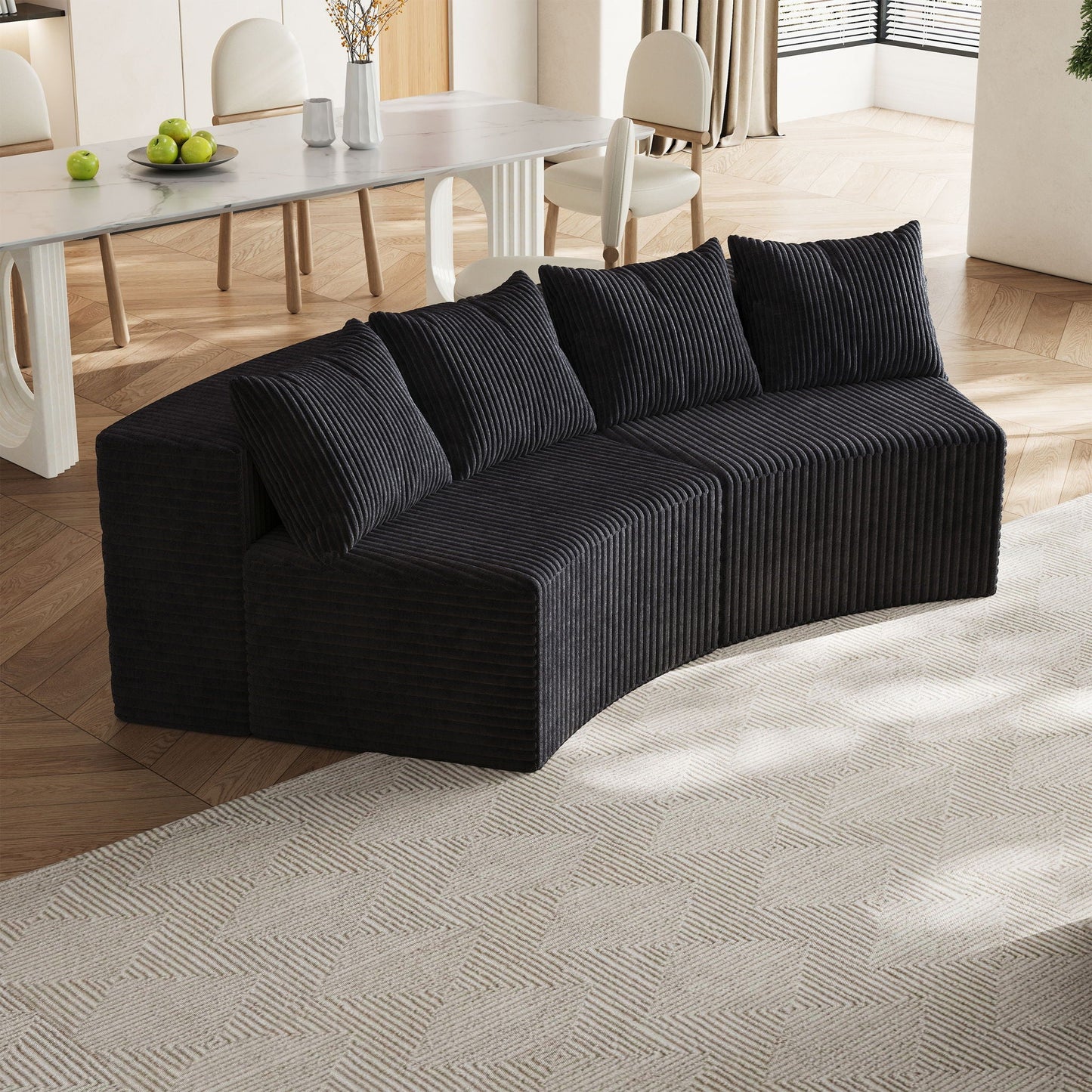 Curved Sectional Sofa With 4 Pillows, Modular Semi Circular Design