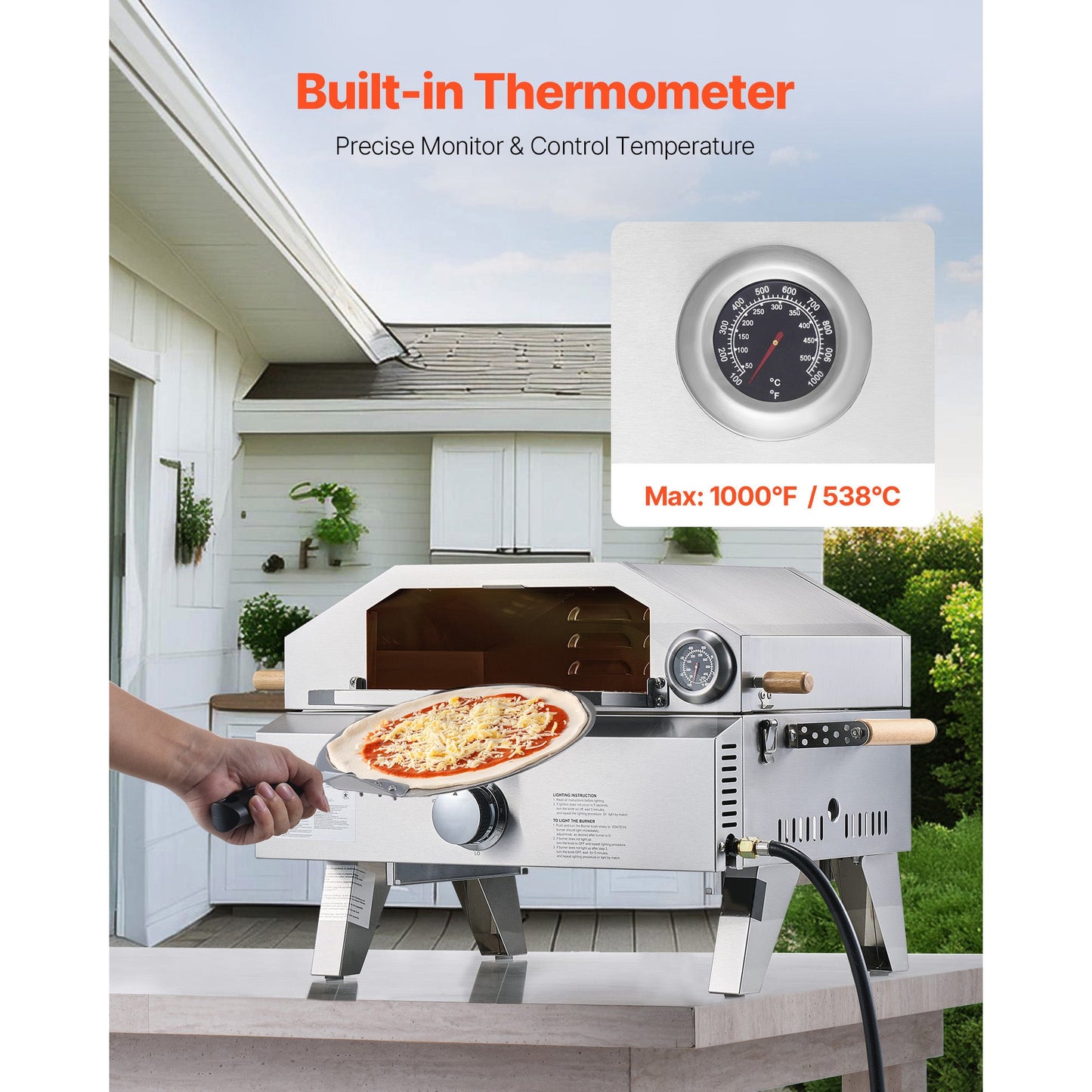 Outdoor Pizza Oven, 13 in Gas Fired Pizza-Maker