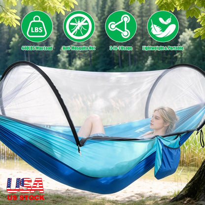 Camping Hammock with Mosquito Net - 440lbs Capacity Portable