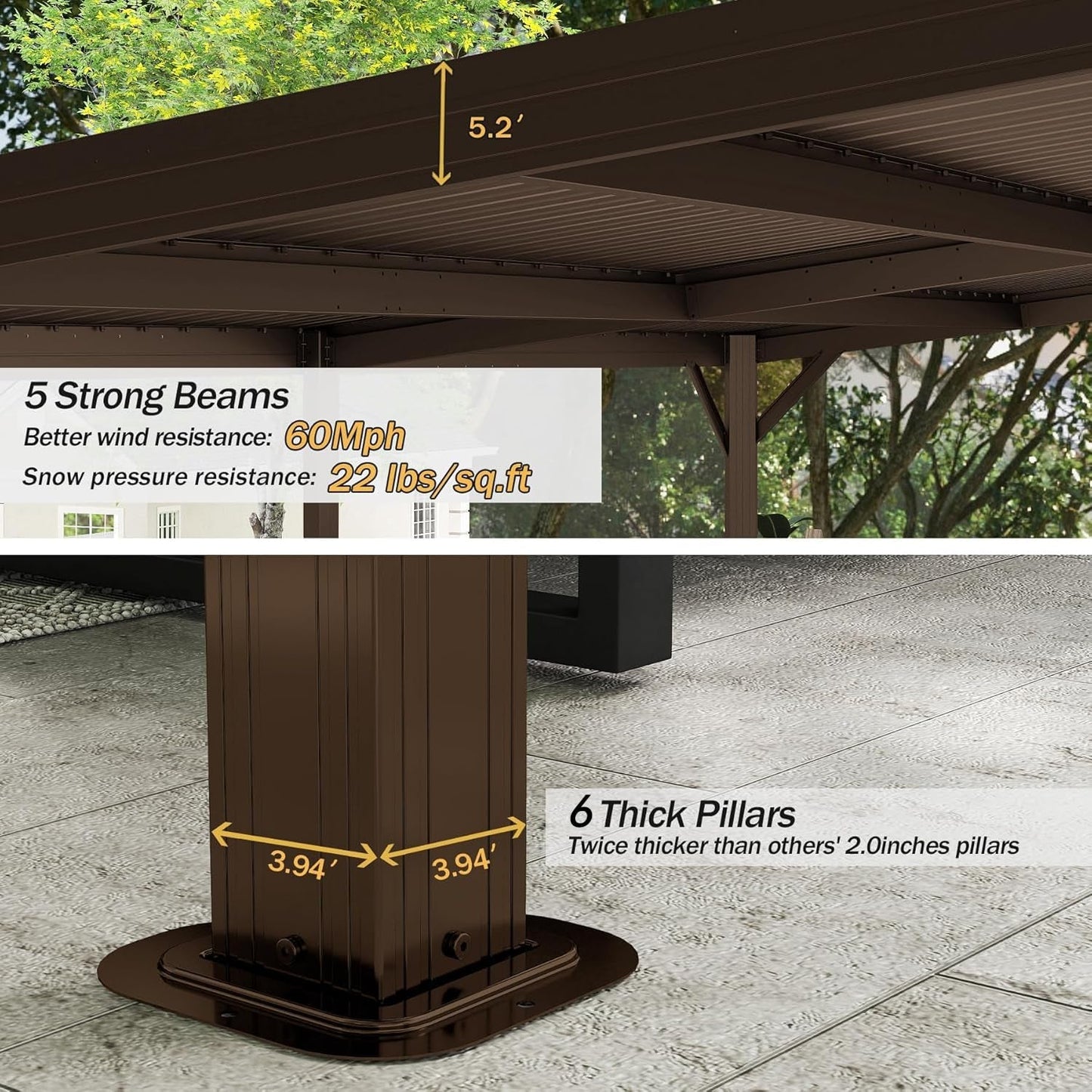 10'x16' Hardtop Lean-To Gazebo with Gutters