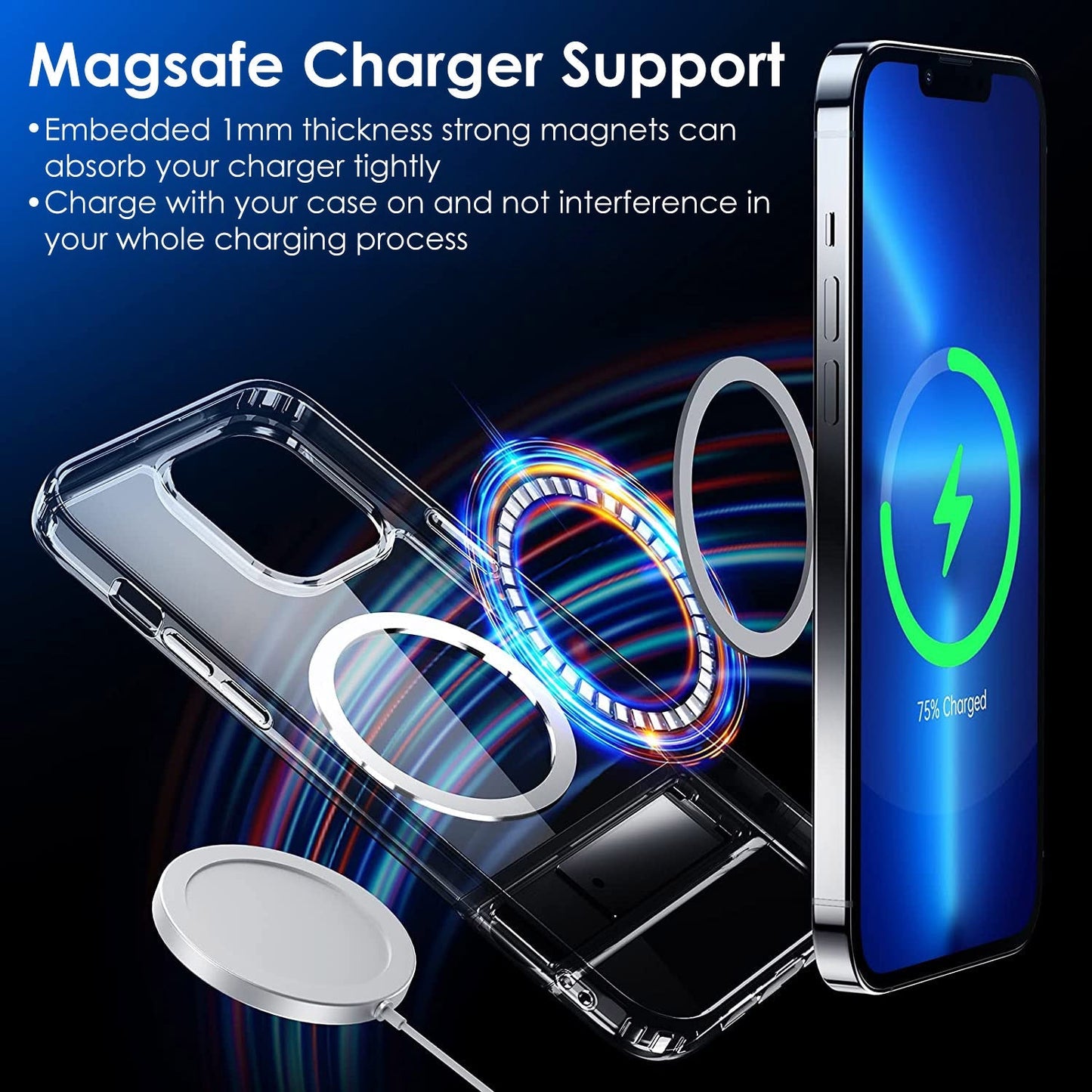 Magnetic Metal Kickstand Clear Case Shockproof Anti Yellowing Phone Cover Compatible with Magsafe Fit for IOS Phone 13