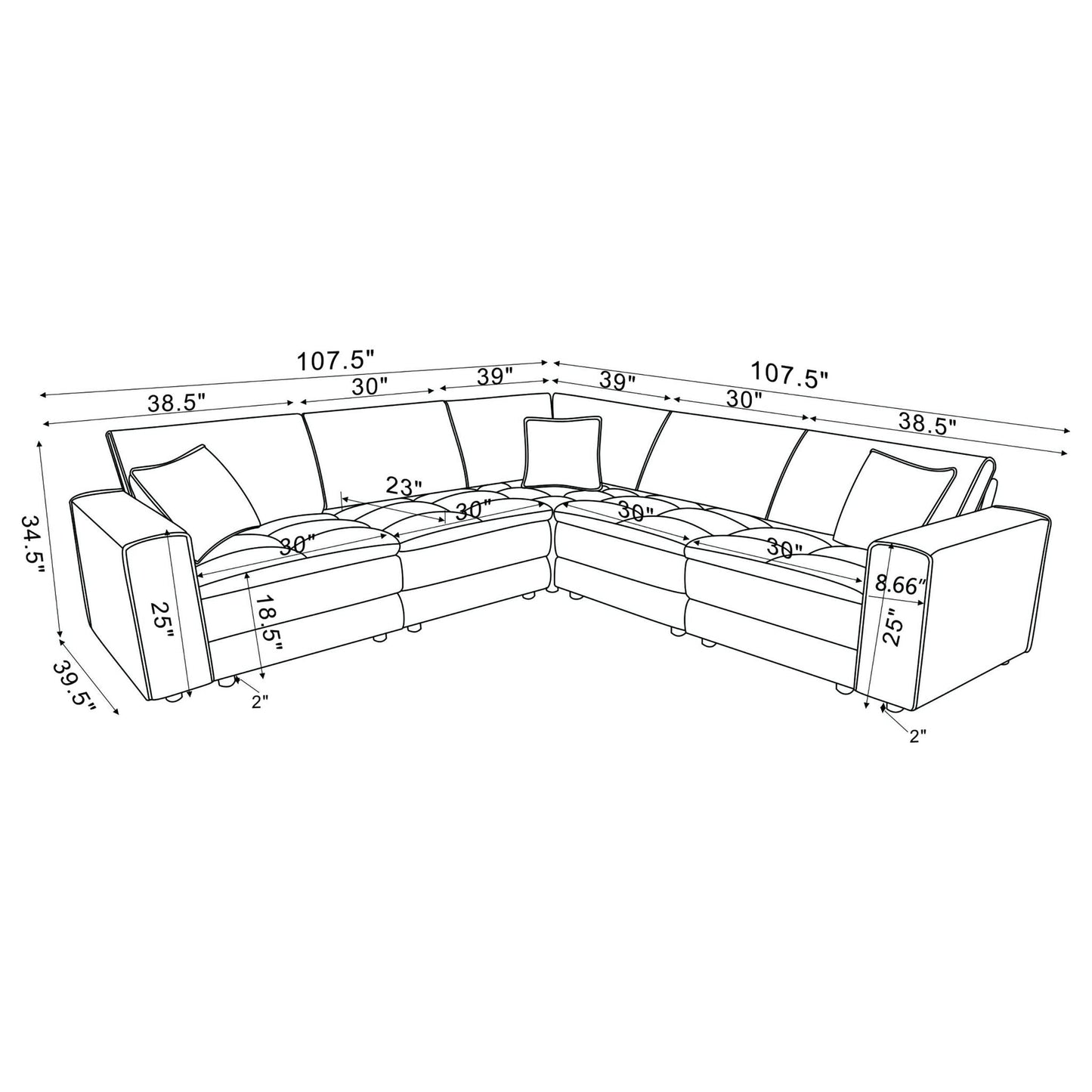 Azure - 5 Piece Upholstered Modular Sectional Sofa - Blue