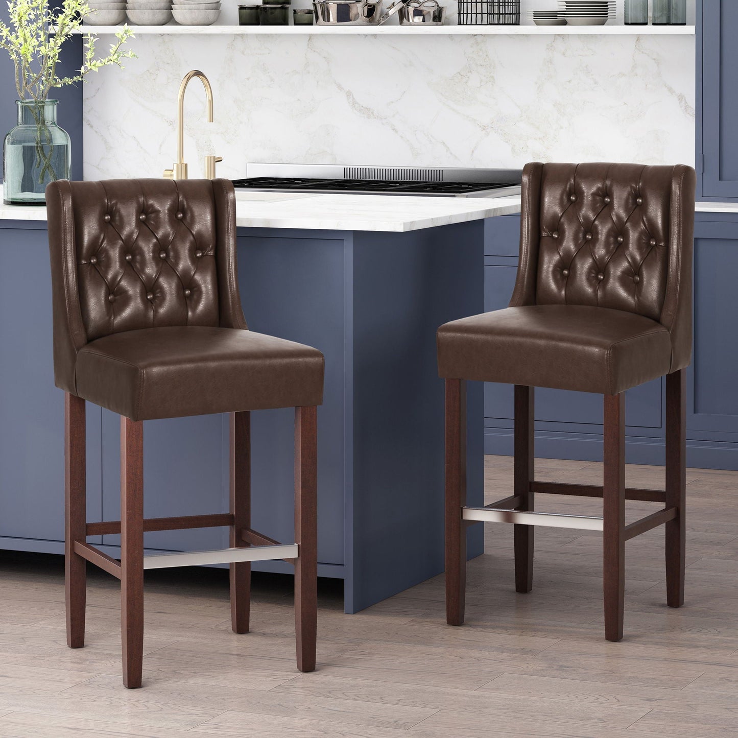 Solstara Upholstered Dining Barstool with Button Tufted and Wing Back