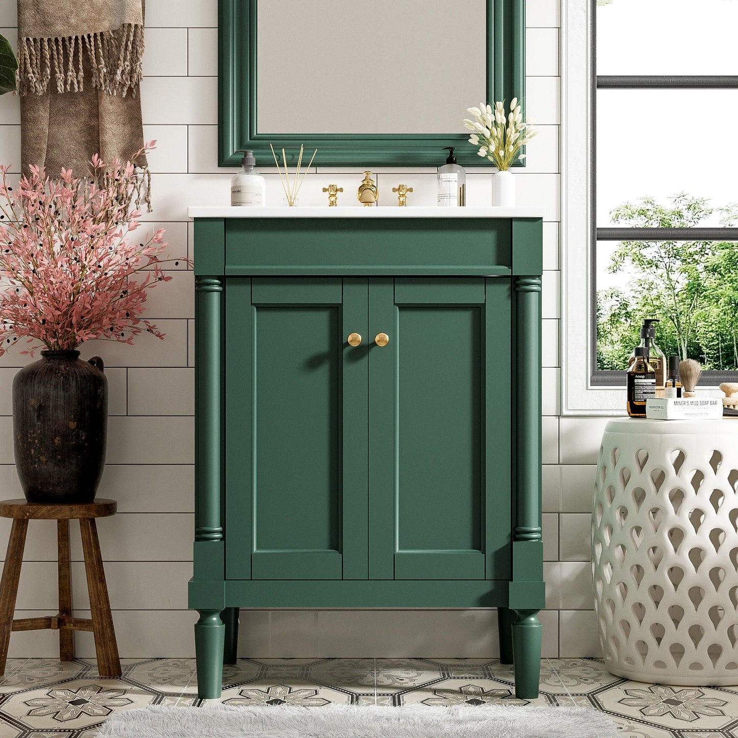Bathroom Vanity With Top Sink, 2 Tier Storage Cabinet