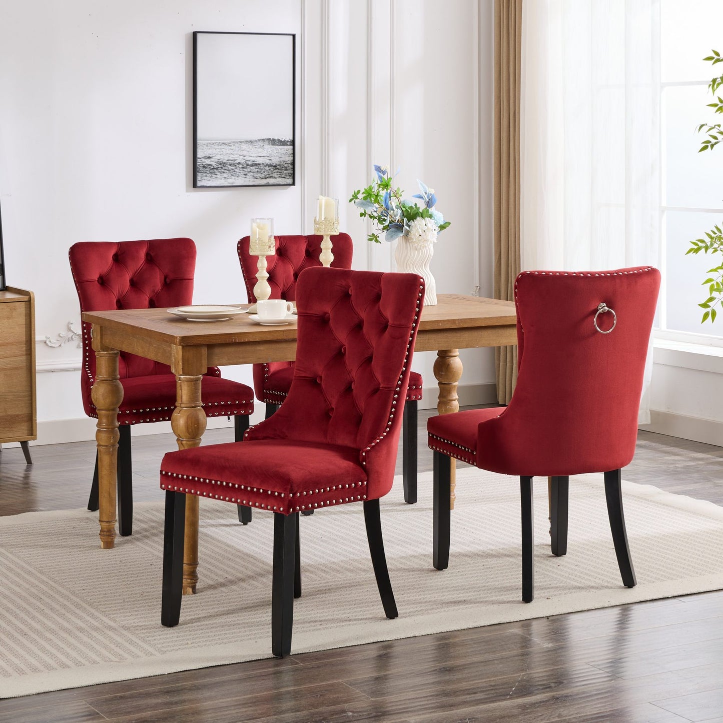 Classic Velvet Dining Chairs - Burgundy (Set of 2)