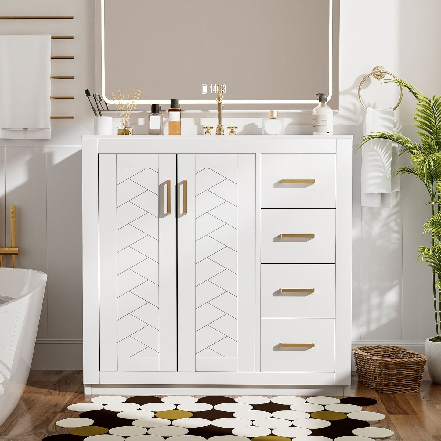 Retro Style Bathroom Vanity, 3 Drawers & Soft Closing Doors