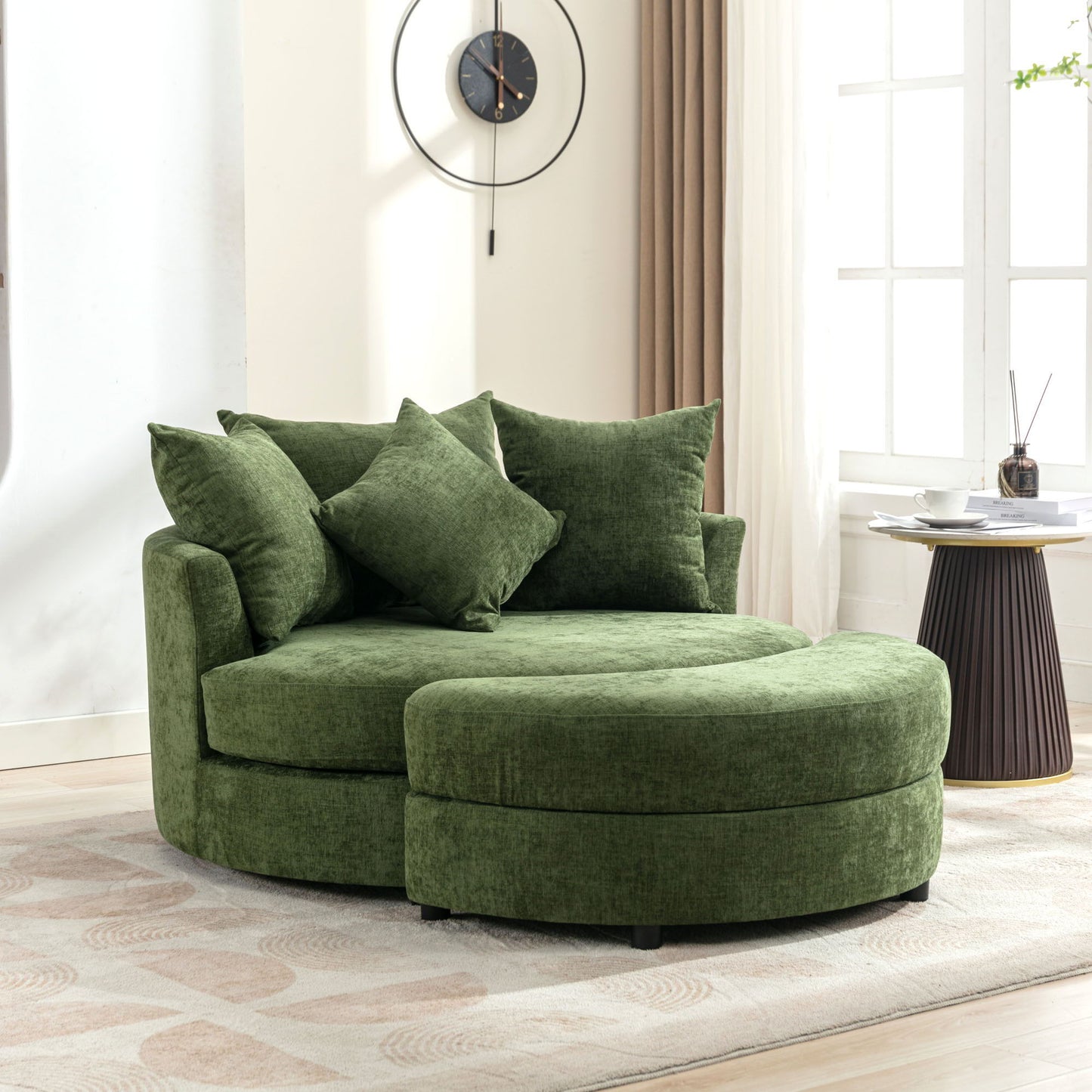 360° Swivel Accent Barrel Chair With Storage Ottoman & 4 Pillows, Modern Leisure Chair Round Accent For Living Room