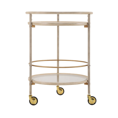 Round Bar Cart with Tempered Glass Shelves and Gold Accents