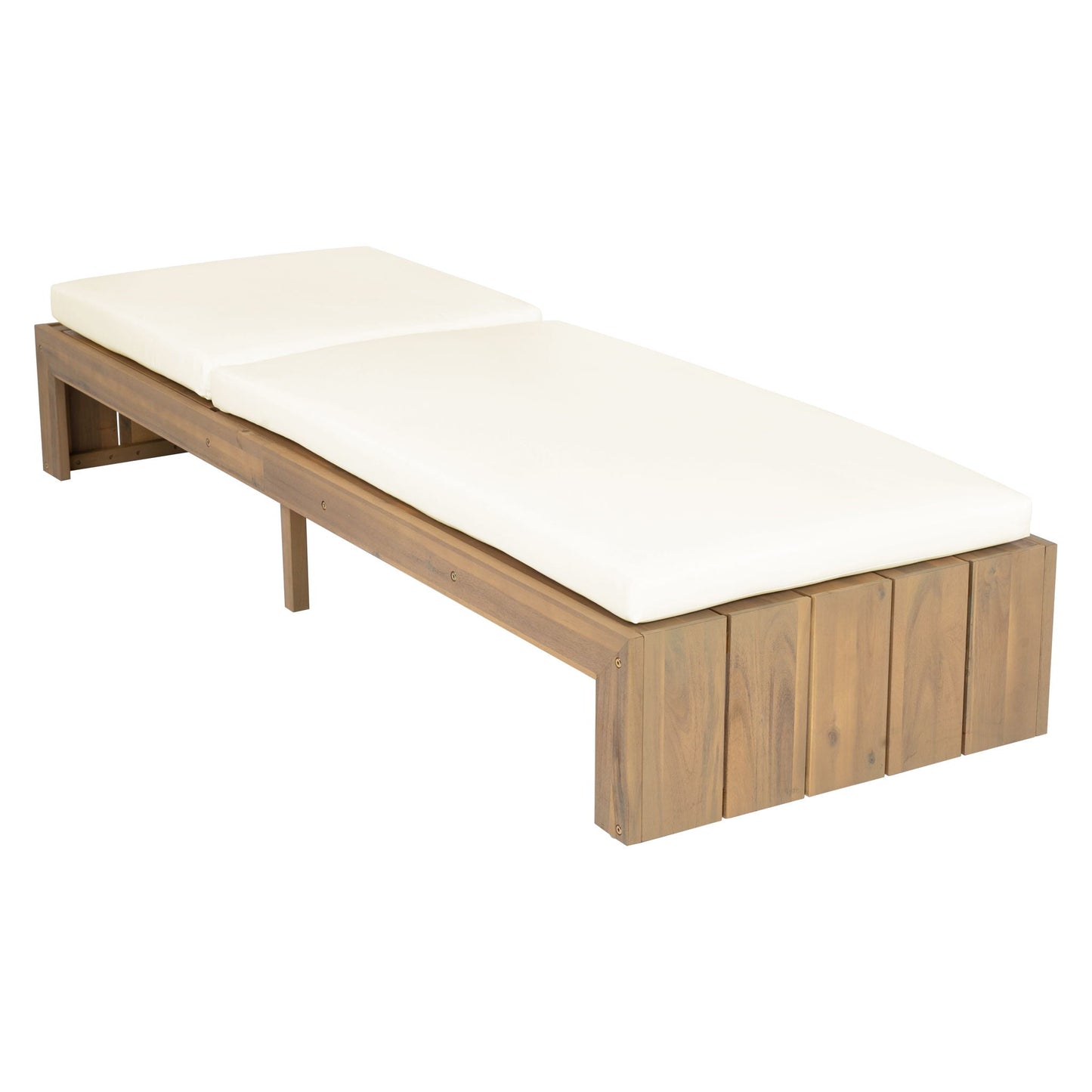 Adjustable Outdoor Chaise Lounge Patio Recliner - Beige / Light Teak