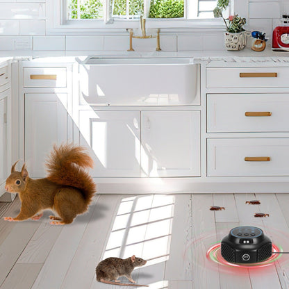 360¡ Ultrasonic Mice Repellent Indoor Rodent Repeller Rat Squirrel Rodent Chaser with 3 Modes 2 Strobe Lights for Kitchen Warehouse
