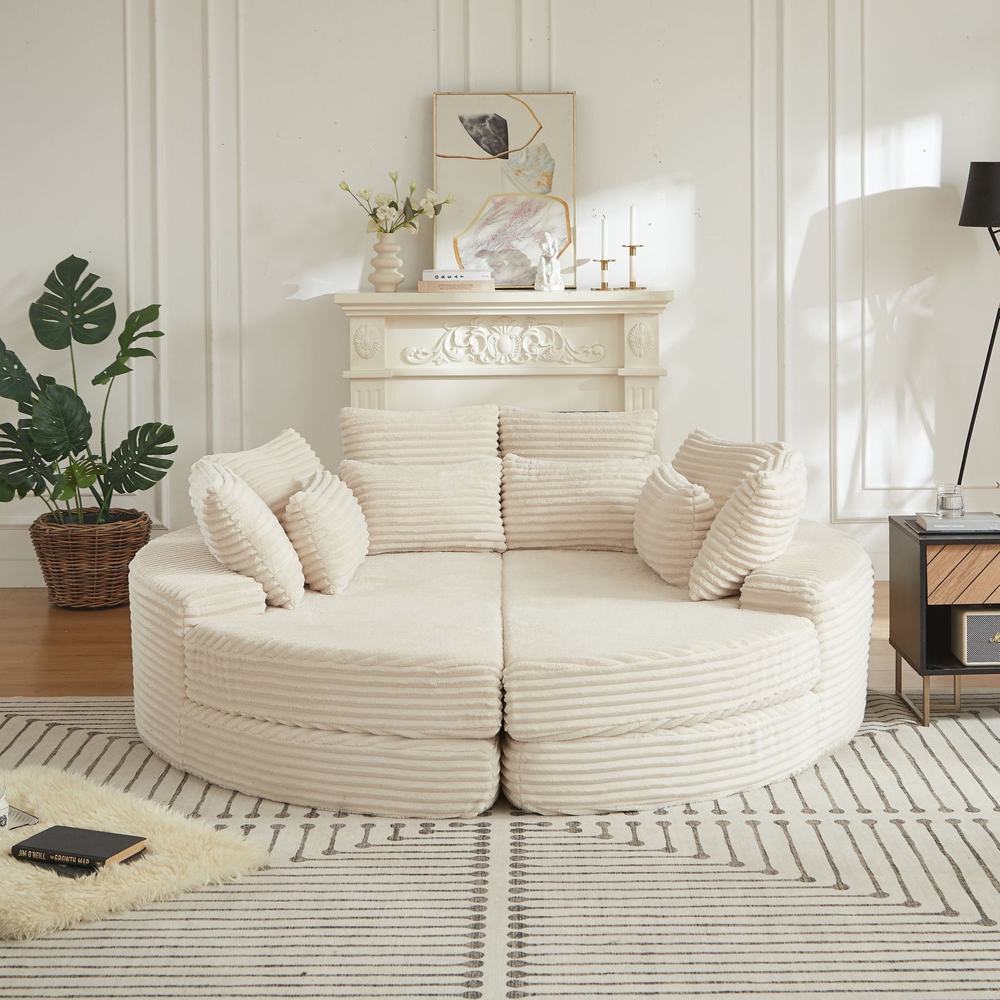 Round Oversized Sofa Bed With 5 Throw Pillows