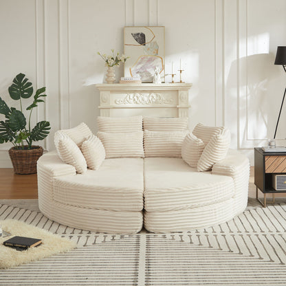 Round Oversized Sofa Bed With 5 Throw Pillows