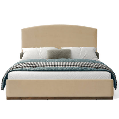 Queen Size Upholstered Bed Frame with Velvet Fabric Thick Headboard