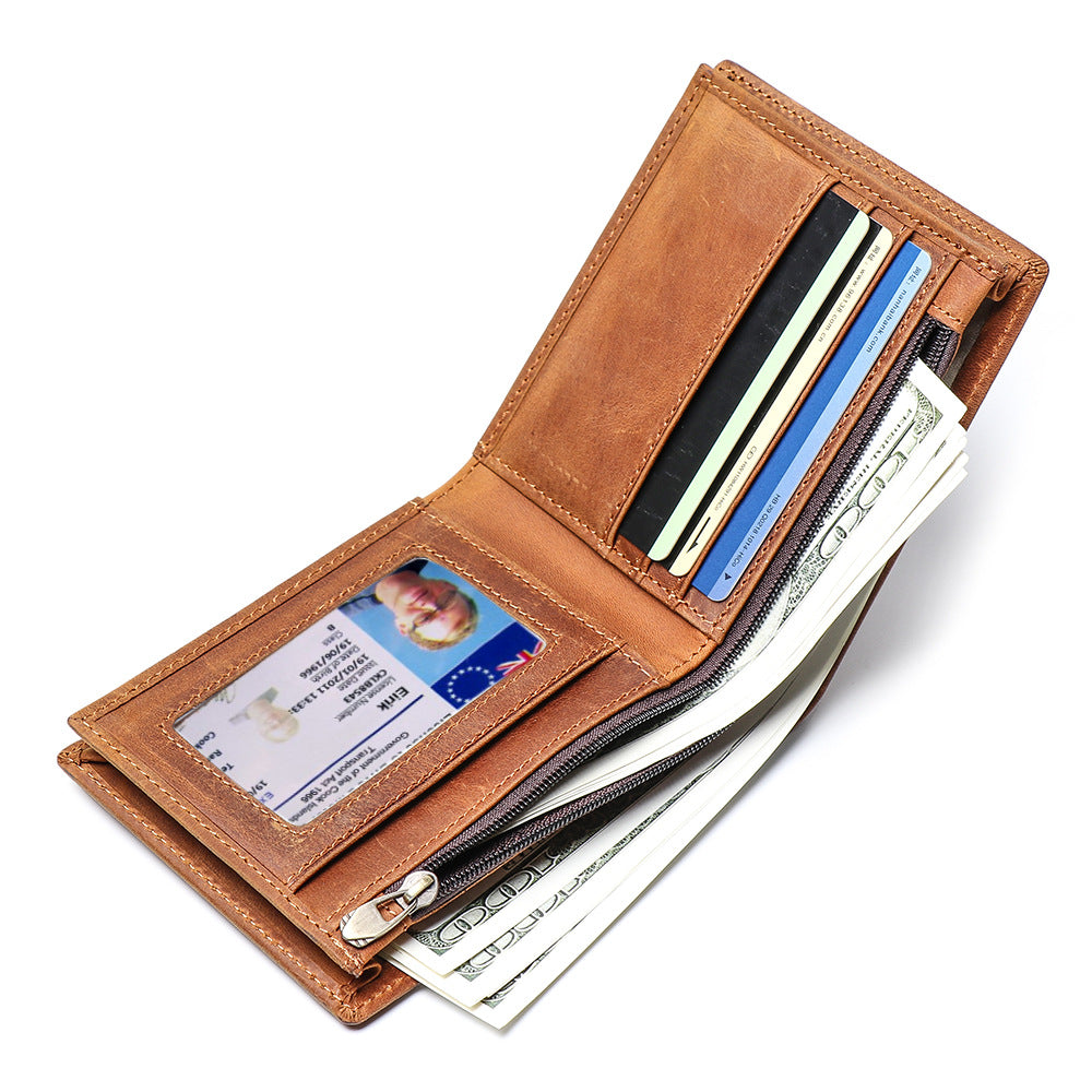 New-style Mens Short Wallet Made From Full-grain Cowhide With Multiple Card Slots