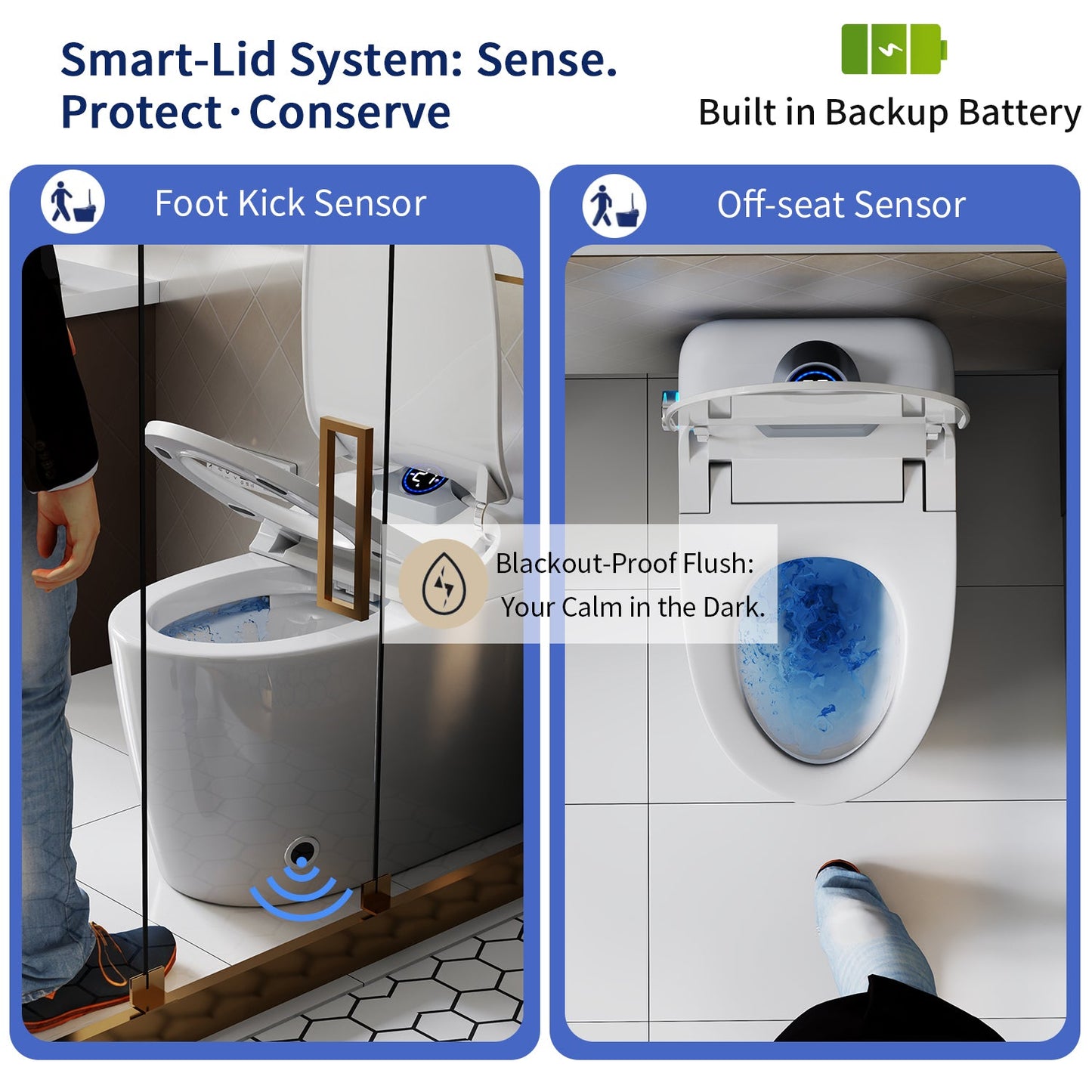 Smart Toilet Bidet Combo with Foot Sensor and Remote Control