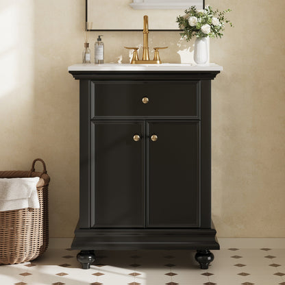 24" Modern Bathroom Vanity with Tip-Out Drawer & Soft-Close Hinges
