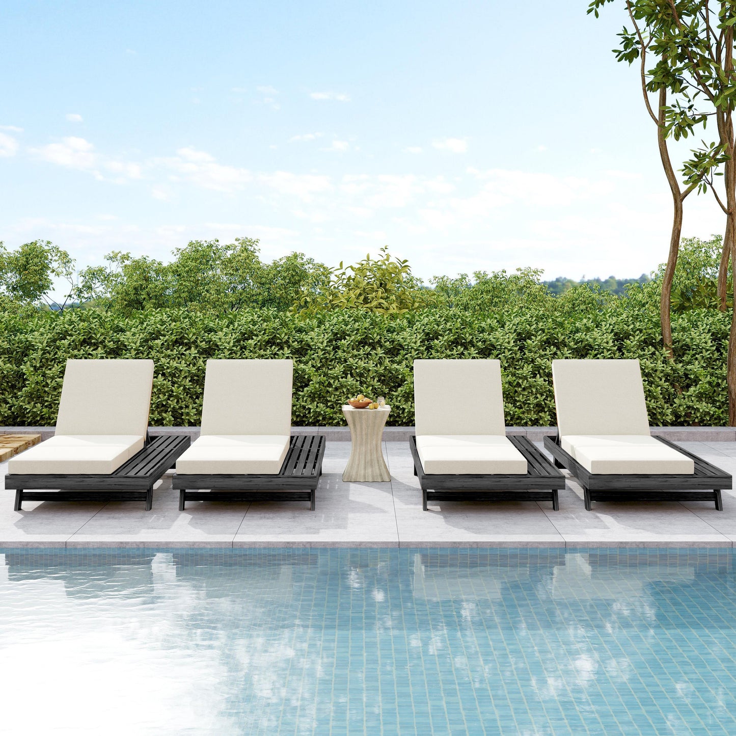 Lounge Chaise Set, Space Available On One Side, Acacia Solid Wood